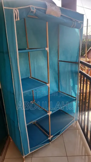 2 Column Cloth Wooden Frame Wardrobe- Blue