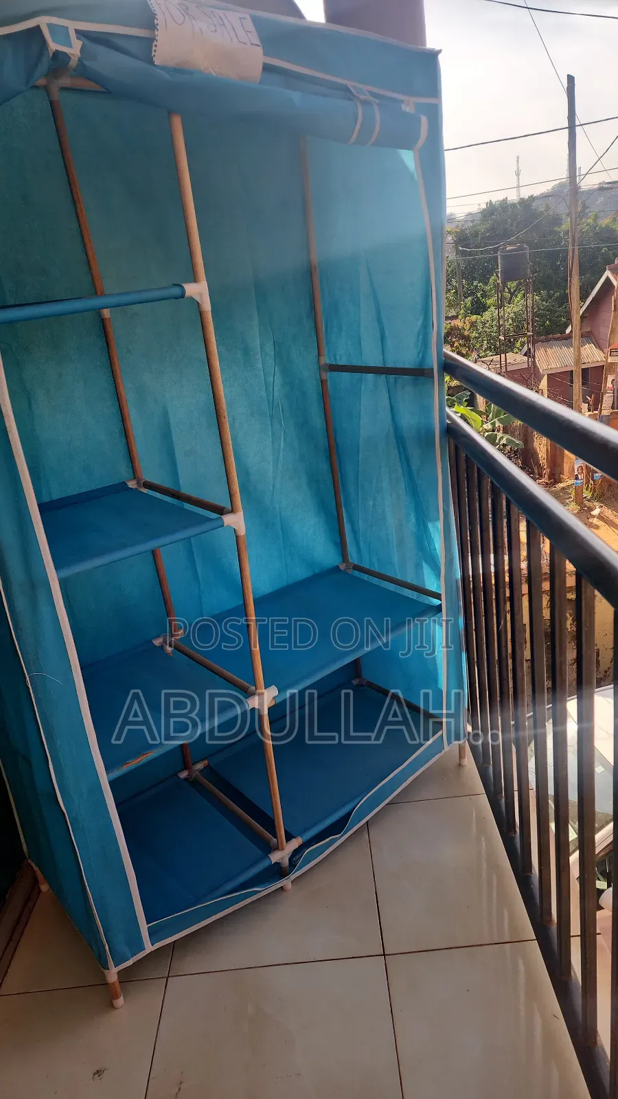 2 Column Cloth Wooden Frame Wardrobe- Blue