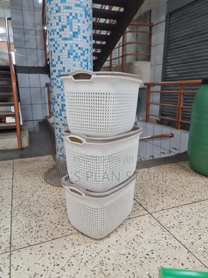 Cream.White Plastic Loundary Baskets Plastic Loundary Baskets
