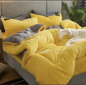 Stripped Velvet Bedcover Yellow