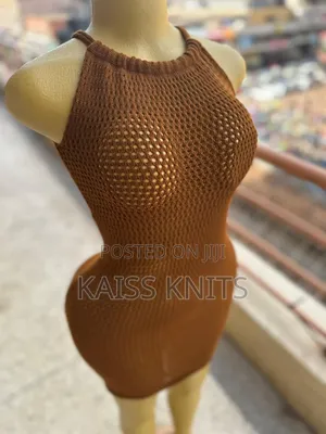 Brown Lace Knitted Dress