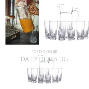 Elegant Clear Glass Pitcher and Tumbler Set - Clear