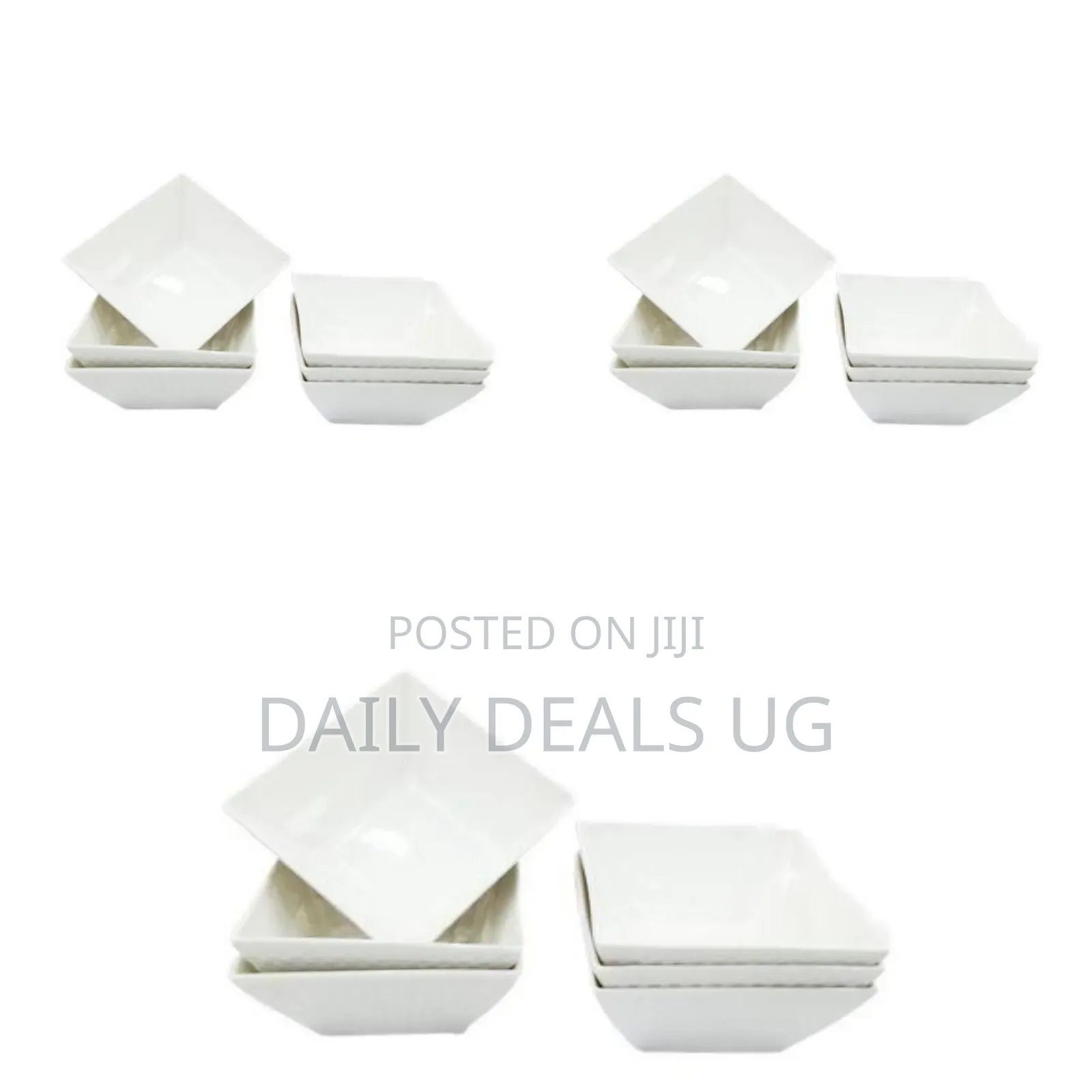 6 Piece Set of Ceramic Square Shaped Dinner Bowls - White