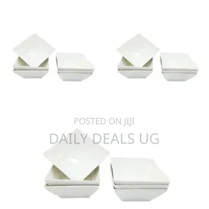 6 Piece Set of Ceramic Square Shaped Dinner Bowls - White