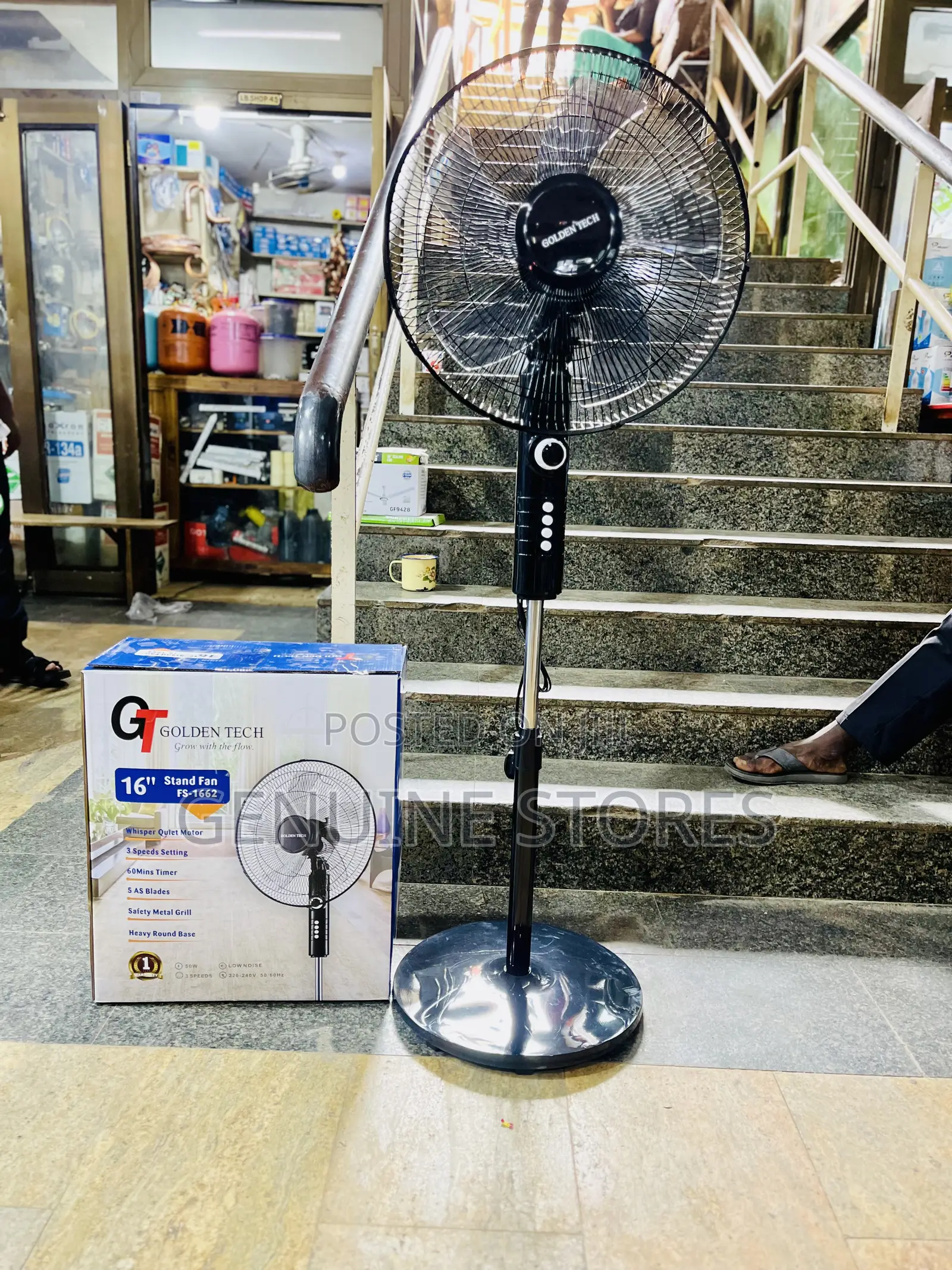 Golden Tech Stand Fan Black in Colour.