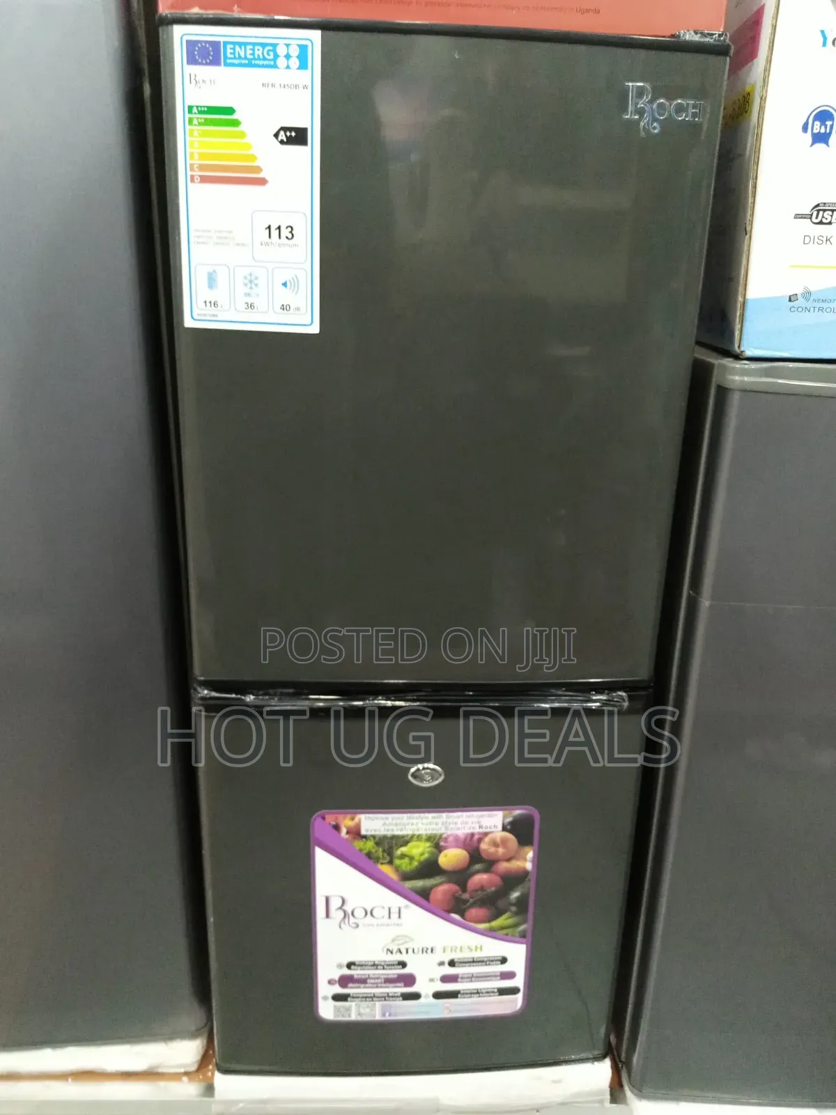 Roch 145 Liters Defrost Double Door Bottom Freezer Fridge ? Inox