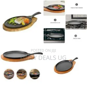 Cast Iron Sizzling Serving Platter With Wooden Underliner - Multicolor