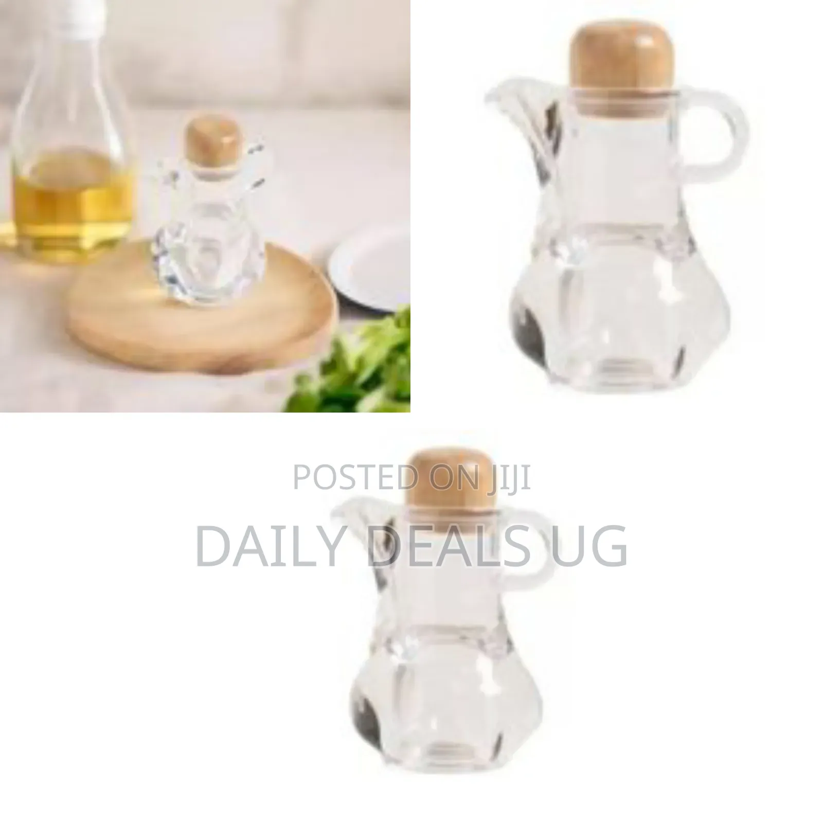 Elegant Glass Cruet / Serving Pitcher With Wooden Stopper - Clear