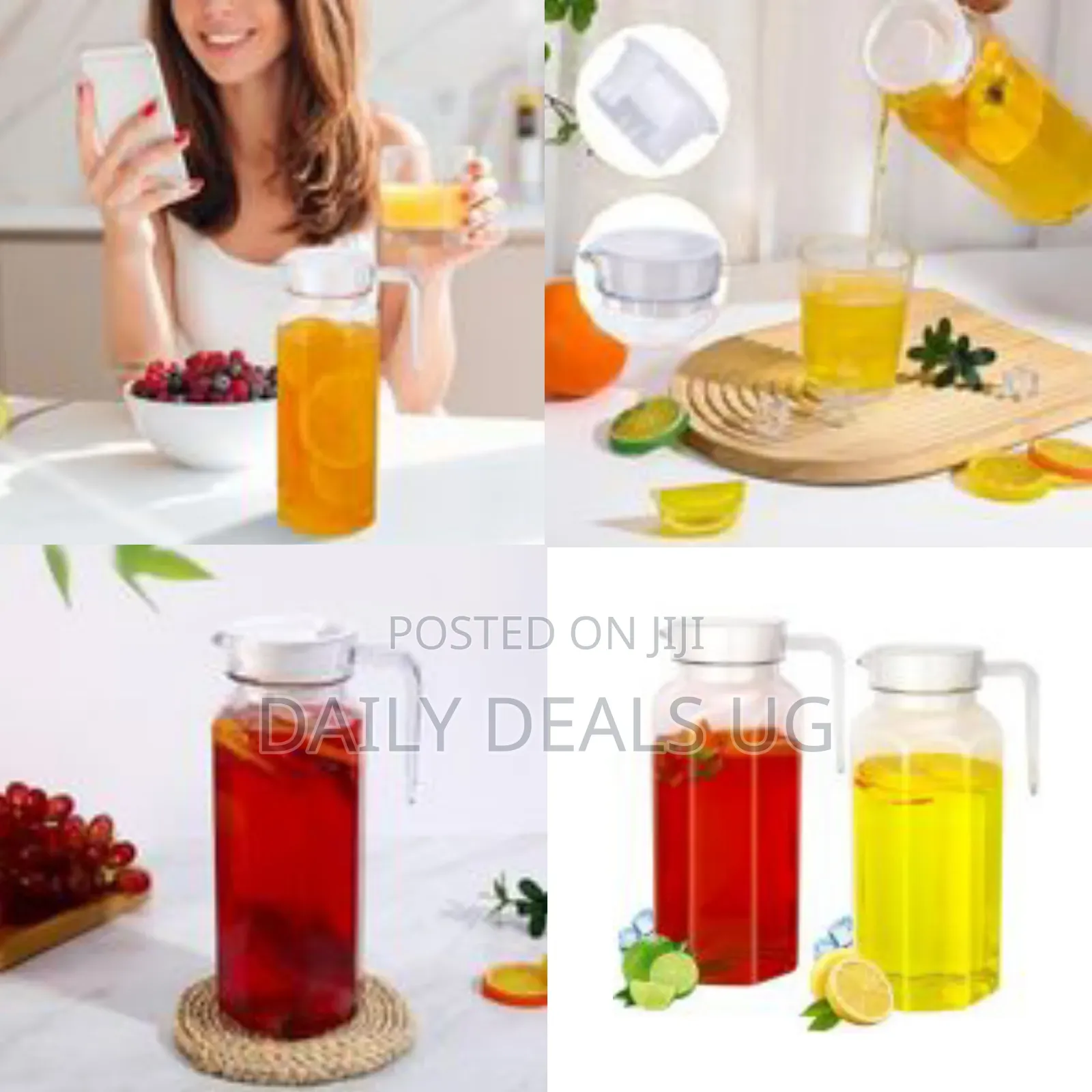 Modern Clear Beverage Pitcher With Lid and Handle - Multicolor