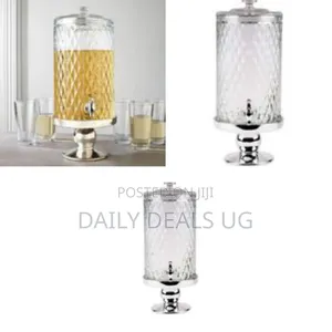 Elegant Diamond-Cut Glass Beverage Dispenser on Stand - Clear