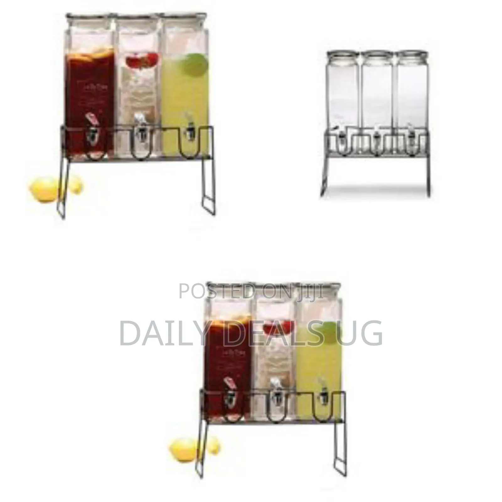Triple Glass Beverage Dispenser Set With Metal Stand - Multicolor