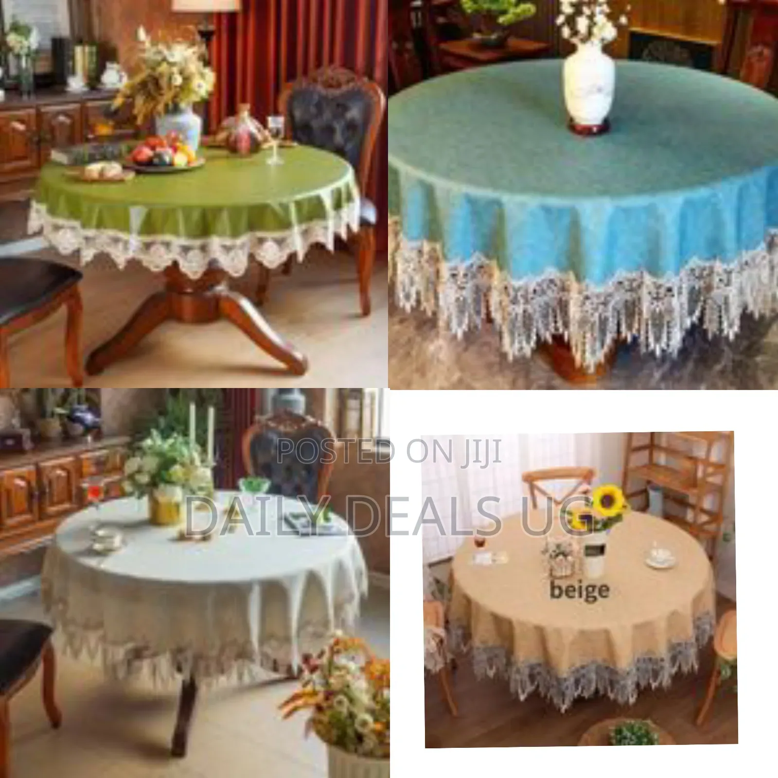 Elegant Round Tablecloth With Decorative Lace Trim - Multicolor