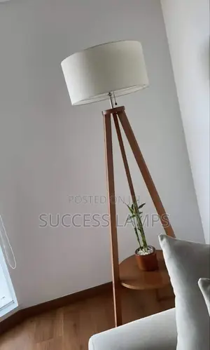 Wooden Tripod Floor Lamp With Shelves