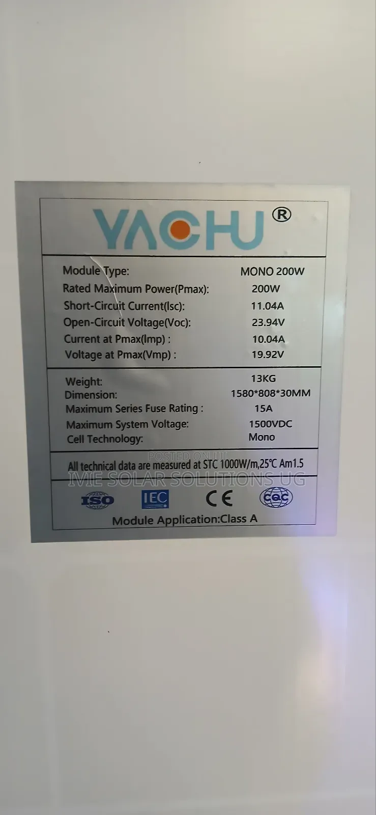 Yachu Solar Panel 200w 12v