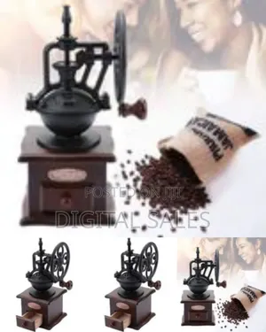 Vintage Manual Crank Coffee Grinder With Wooden Base