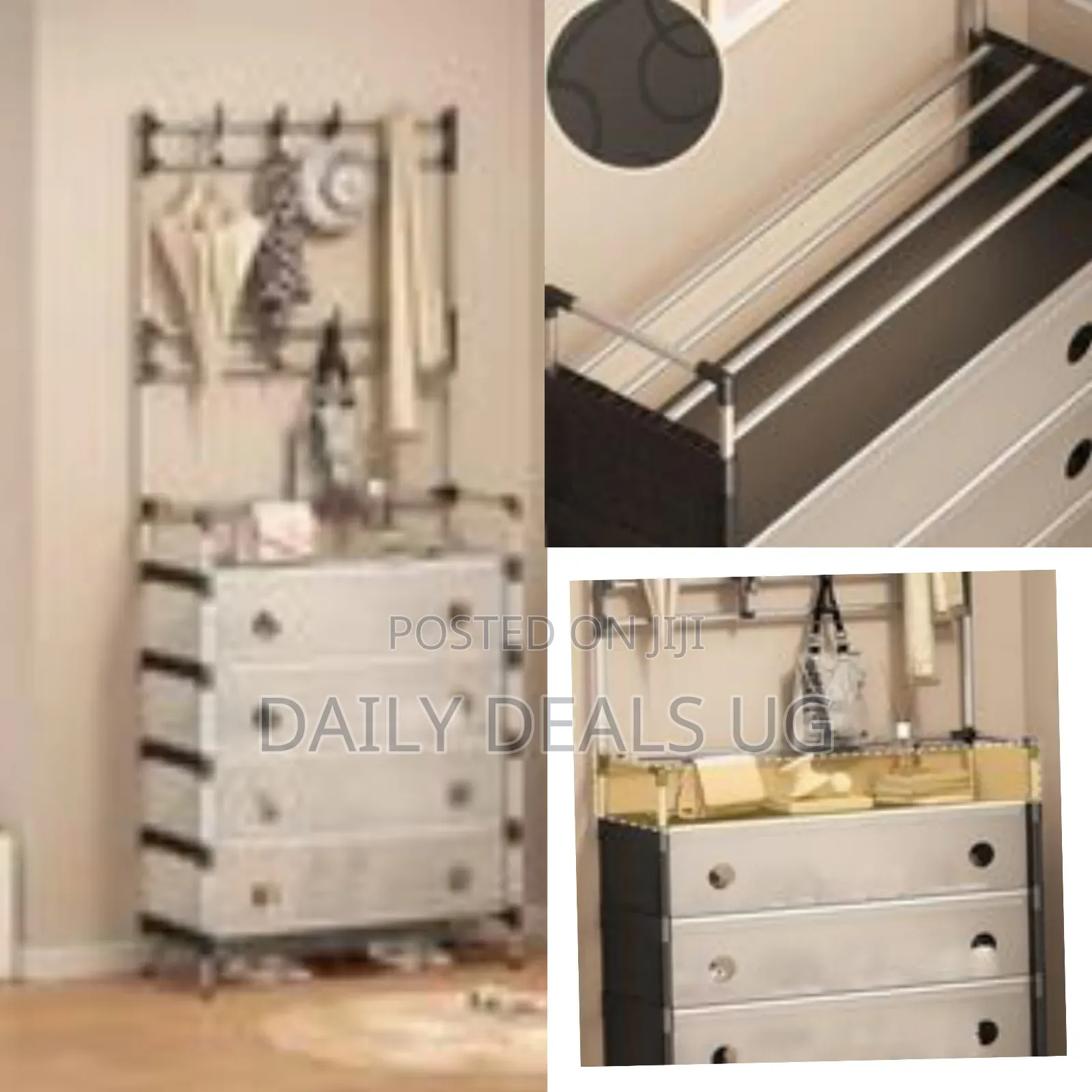 All-in-One Entryway Organizer With Garment Rack 4-Drawer Storage