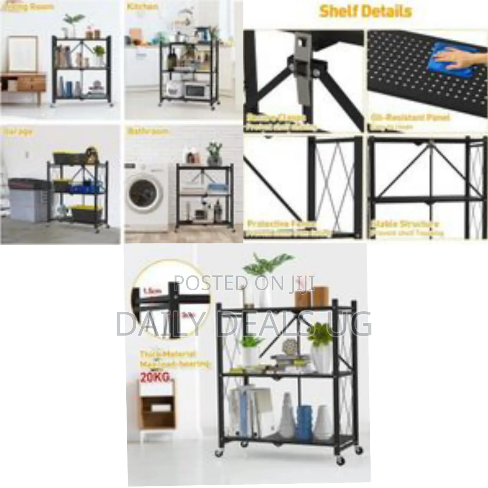 Three-Tier Foldable Utility Storage Cart With Wheels - Multicolor