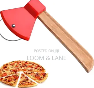 Axe-Shaped Pizza Cutter With a Bamboo Handle
