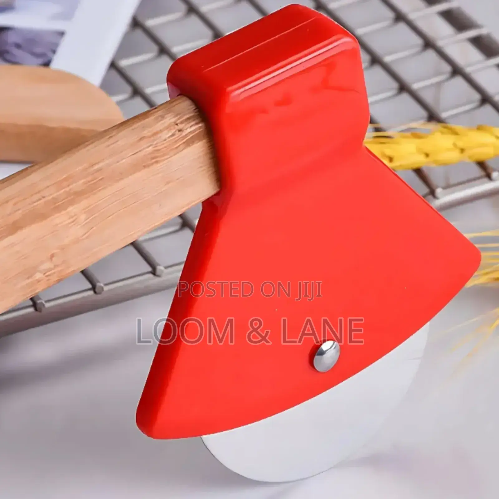 Axe-Shaped Pizza Cutter With a Bamboo Handle