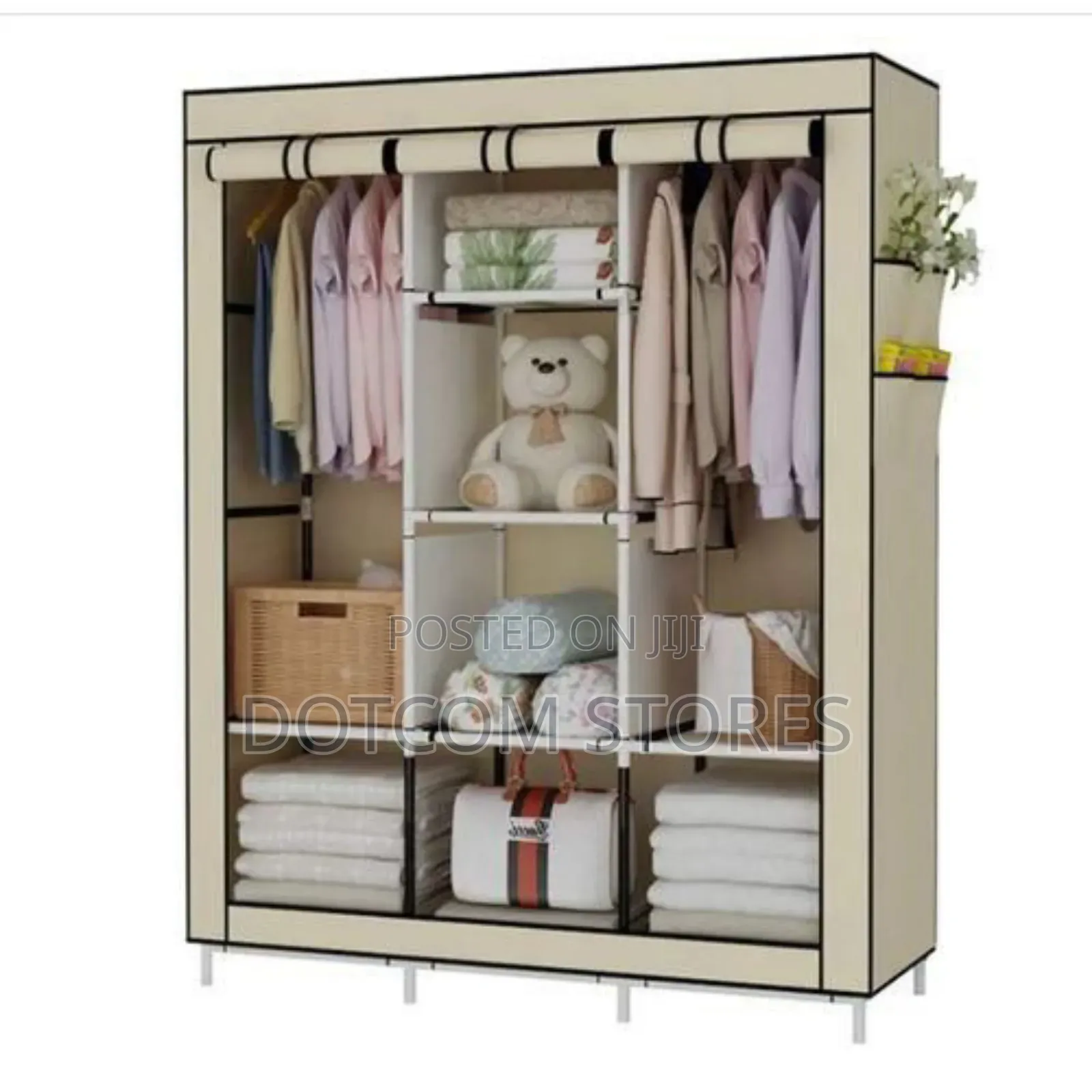 3-column Cloth Frame Storage Wardrobe Not Assembled