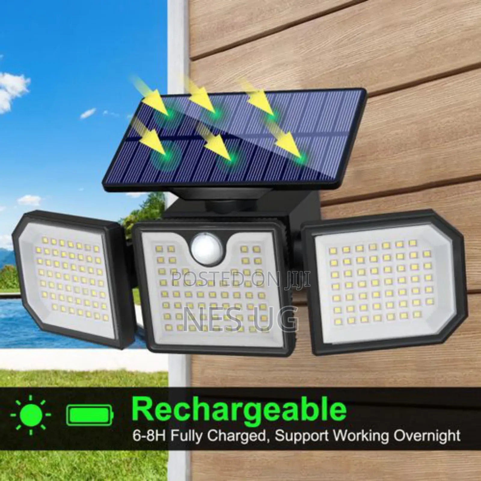 226led Solar Outdoor Lights, 3 Heads Rotatable Motion Sensor Lamp