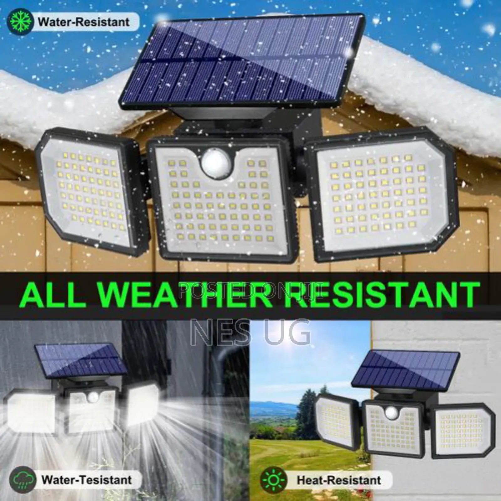 226led Solar Outdoor Lights, 3 Heads Rotatable Motion Sensor Lamp