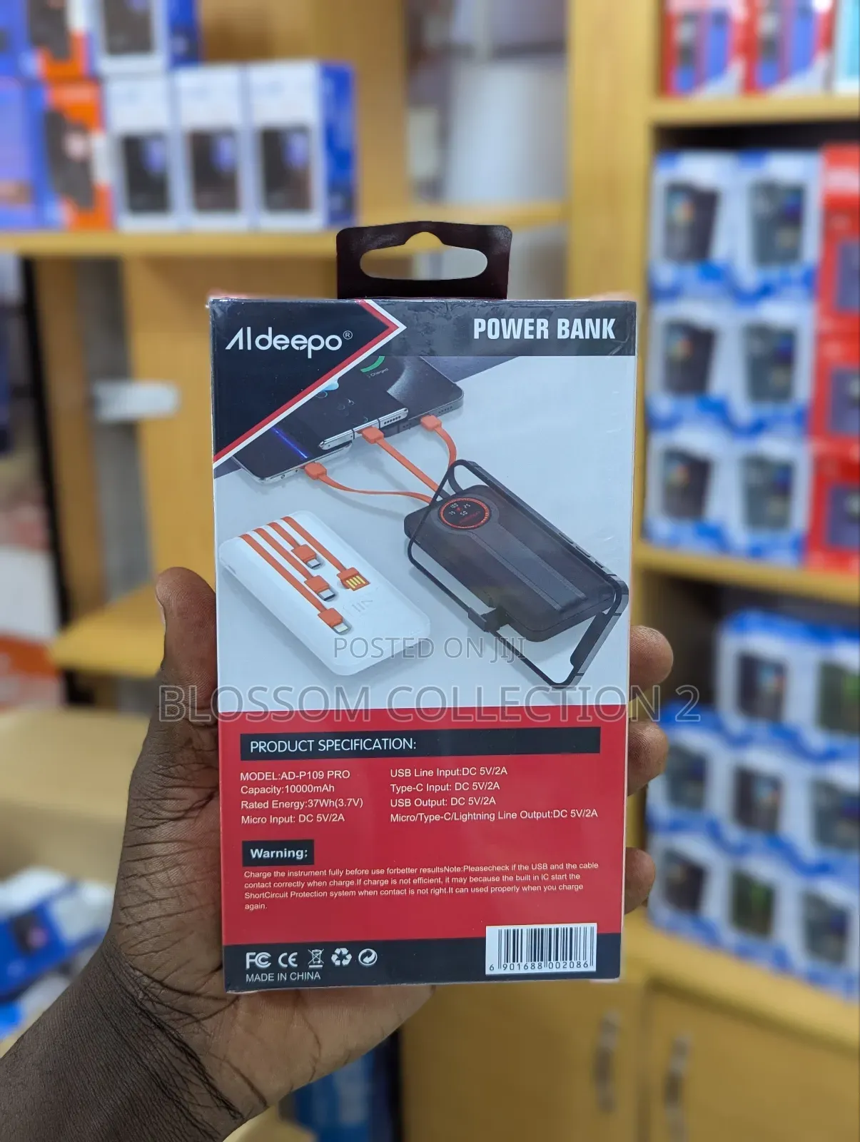 Aldeepo 10,000 Mah Digital Display Charging Power Bank- Black