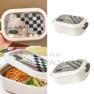 Stainless Steel, Insulated Bento-Style Lunch Box With a Checkere