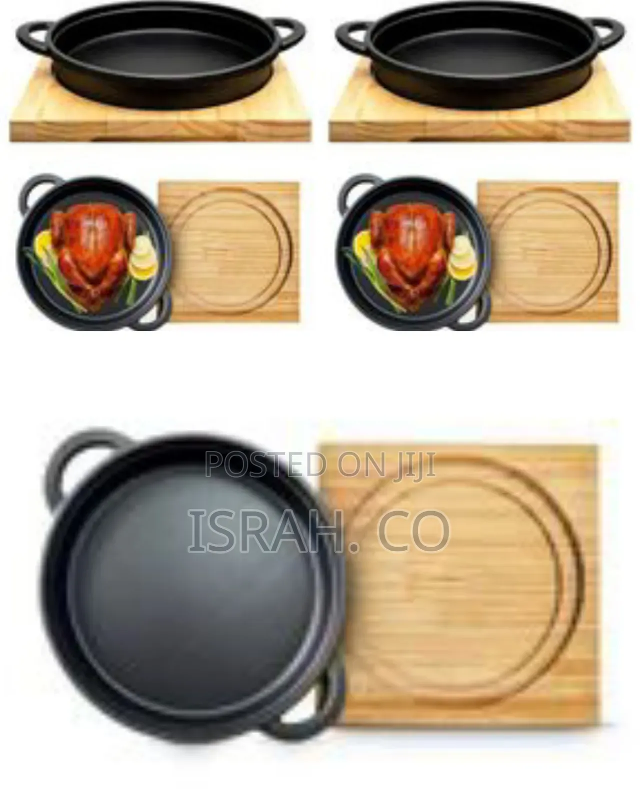 Premium Cast Iron Roasting Pan With Protective Wooden Base