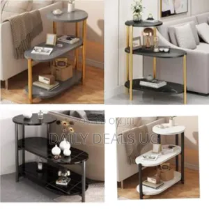 3-tier Modern Oval Side Table / Display Shelf With Marble Finish