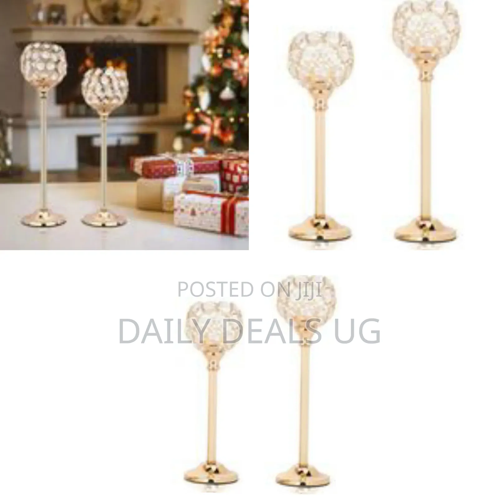 Elegant Gold and Crystal Candle Holders - Multicolor