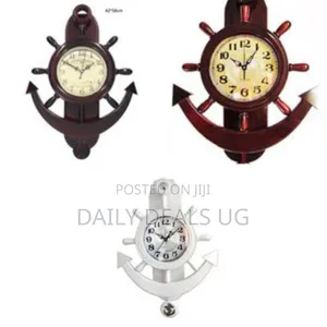 Nautical Ship's Wheel and Anchor Wall Clock - Multicolor