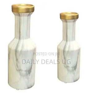 Contemporary Marbled Ceramic Vase With Metallic Rim - Multicolor