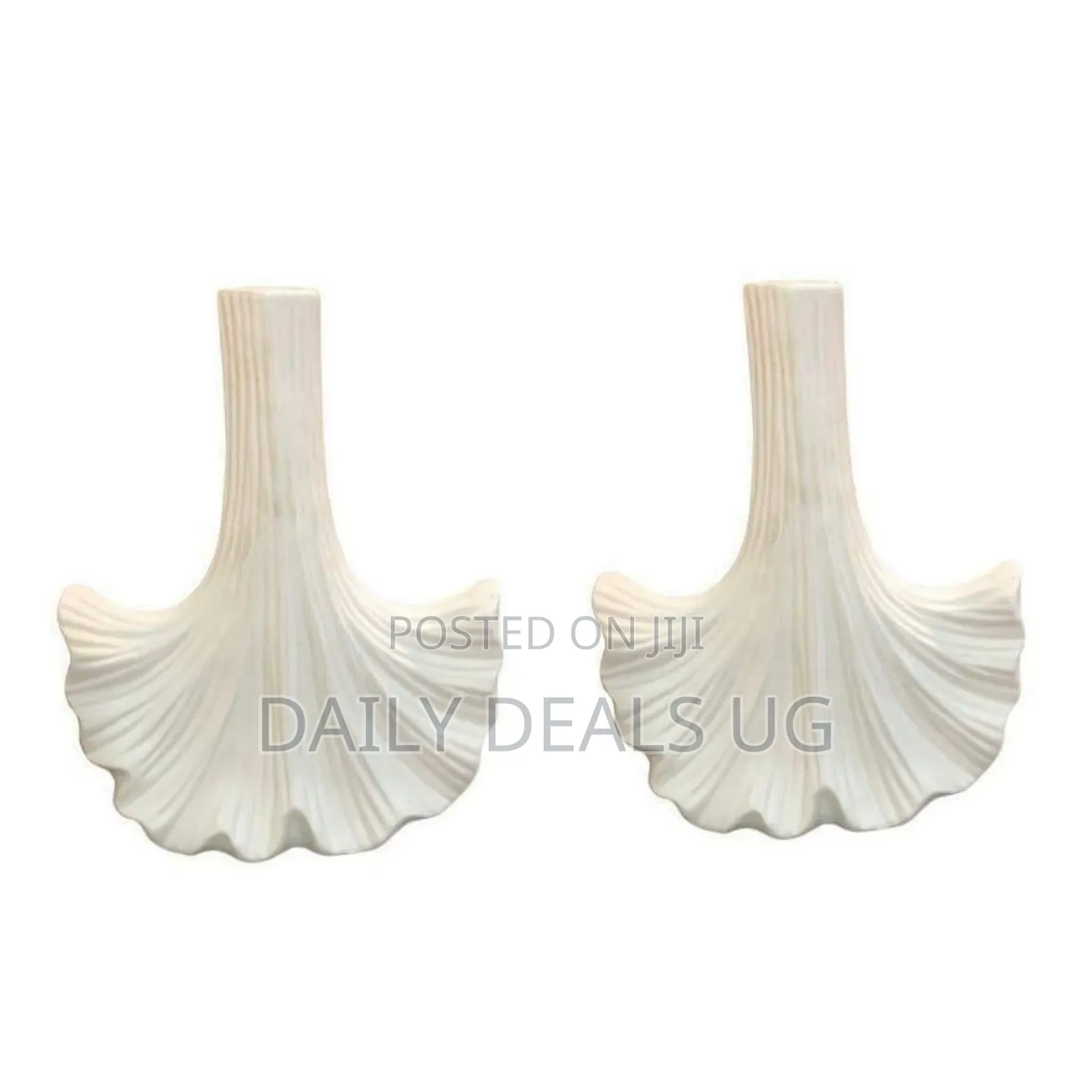 Modern Ginkgo-Inspired Sculptural Ceramic Vase - White