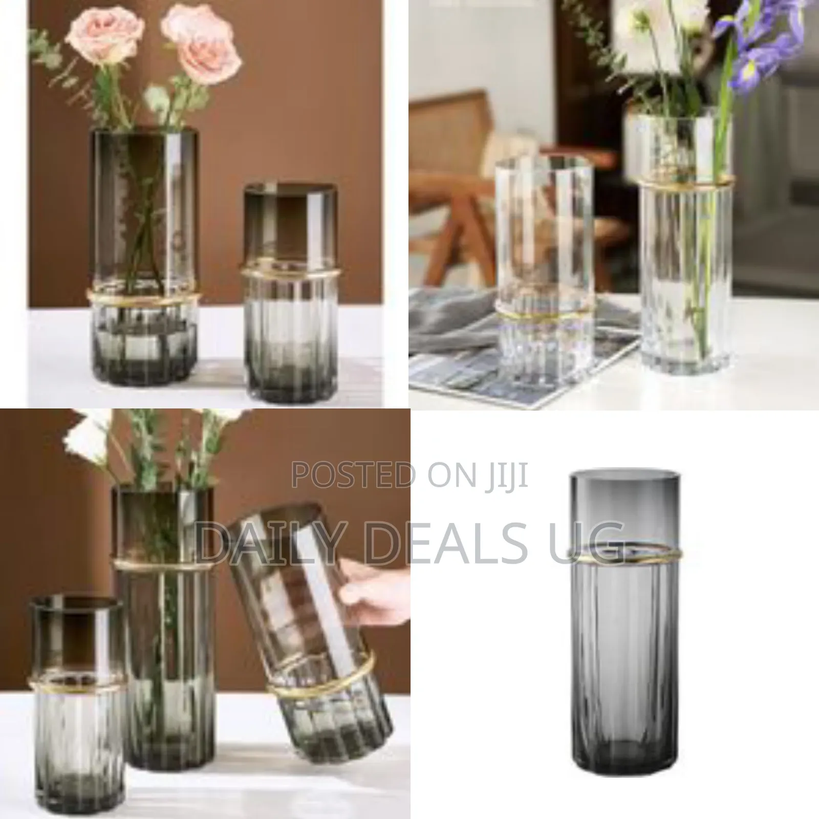 Sophisticated Ribbed Glass Decorative Vase - Multicolor