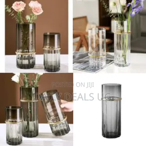 Sophisticated Ribbed Glass Decorative Vase - Multicolor