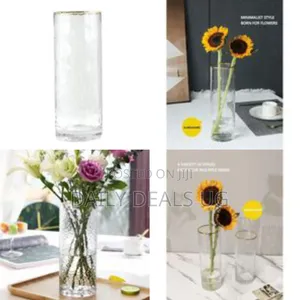 Elegant Textured Glass Cylinder Vase With Metallic Rim - Transparent