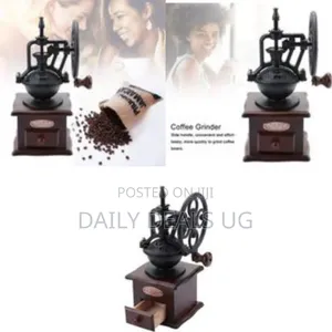 Vintage Manual Crank Coffee Grinder With Wooden Base - Multicolor