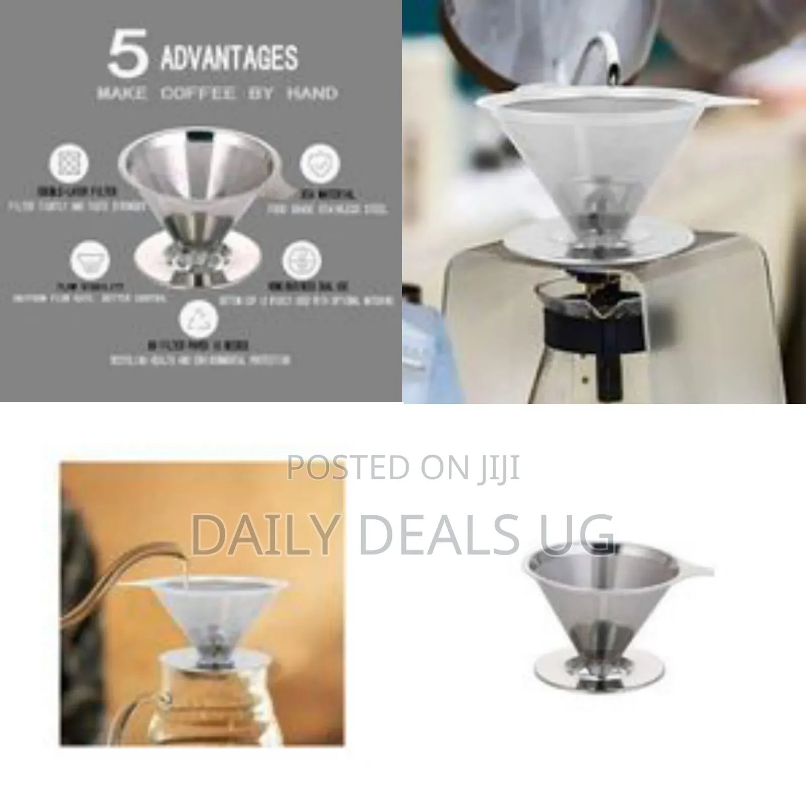 Reusable Stainless Steel Cone Pour-Over Coffee Filter / Dripper