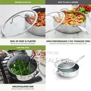 Premium Stainless Steel Sauté Pan With Tempered Glass Lid - Silver