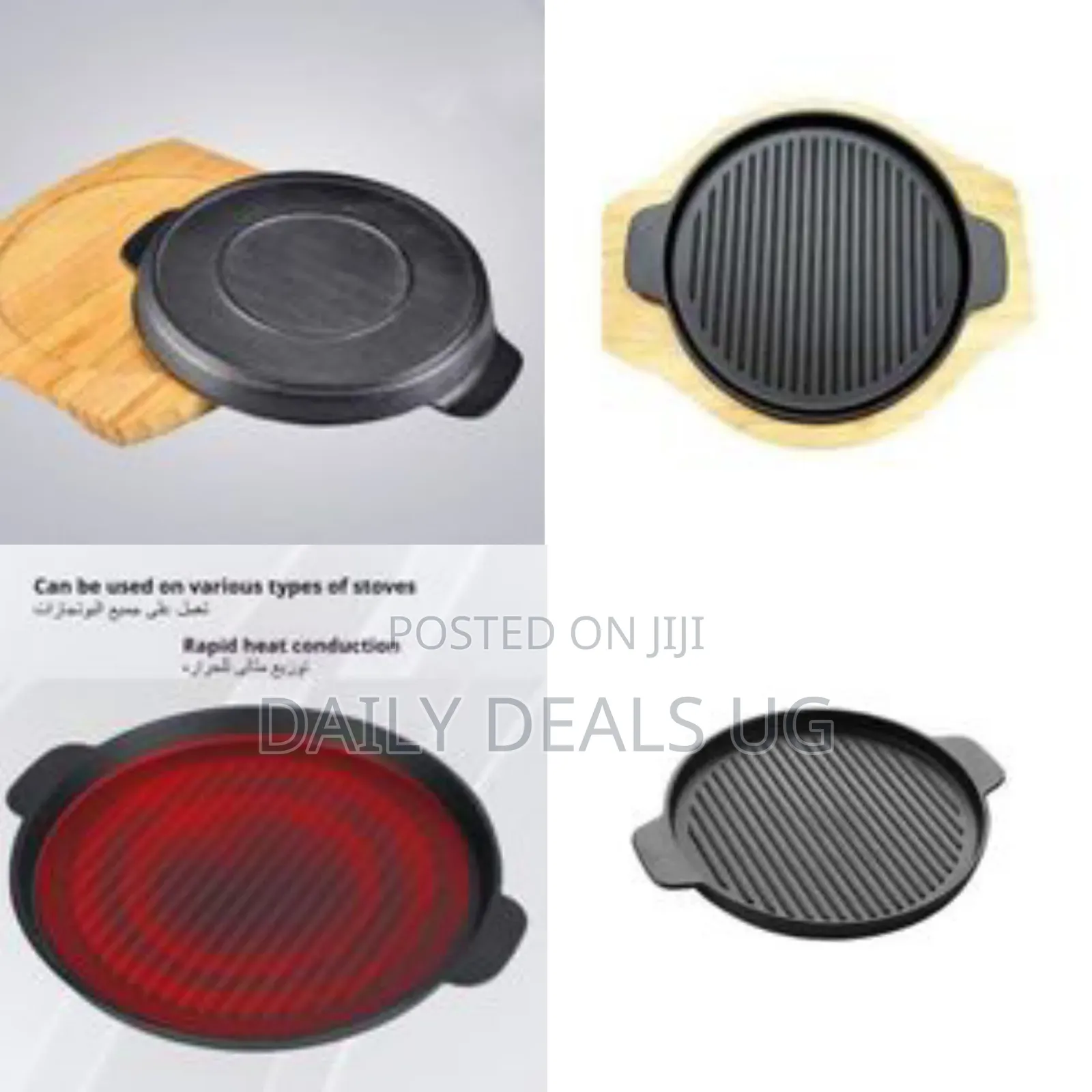 Versatile Round Cast Iron Grill Pan With Dual Handles - Multicolor