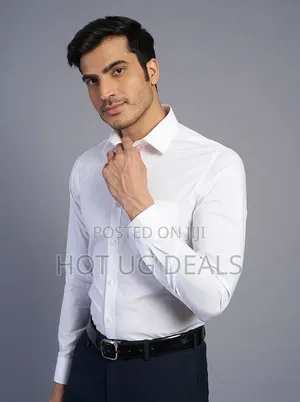 Mens Office Long Sleeved Cotton Shirt  - White