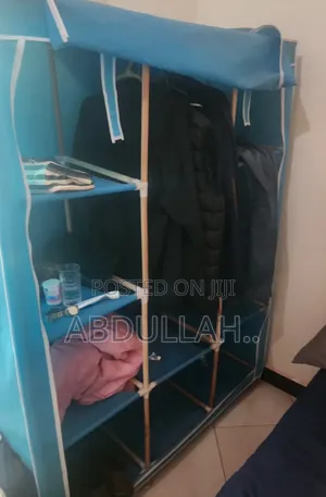 3 Column Cloths Wooden Frame Wardrobe- Blue