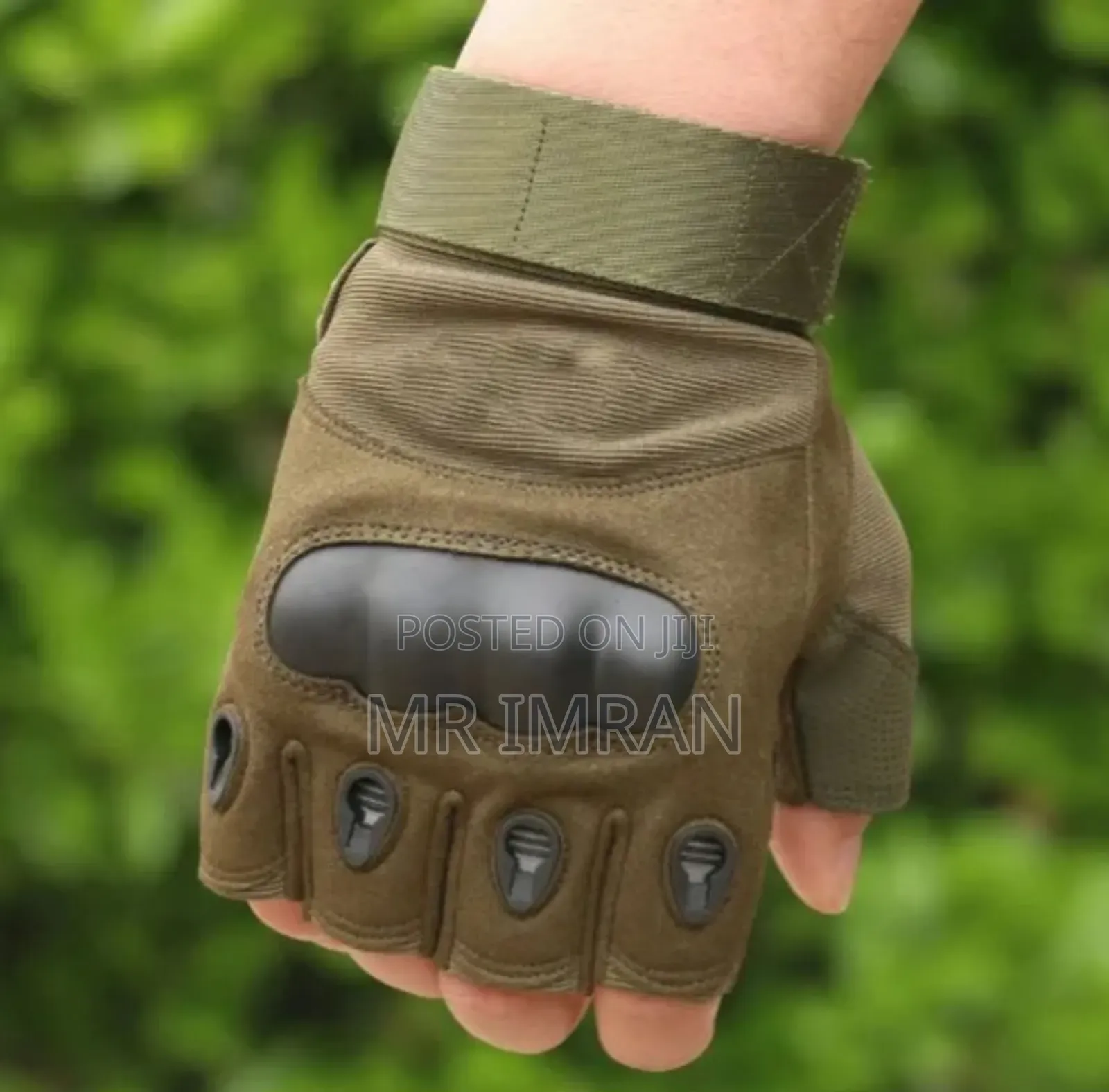 Olive Green Half-finger Tactical Gloves With Hard Knuckle Protection.