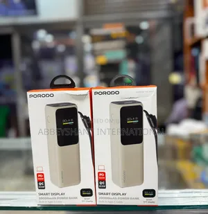 Porodo Power Banks Smart Display 20000mah Power Bank in Beige.