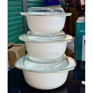 3pcs Casserole Plain White Opal Serving Dish Set Boxed With Glass Lid