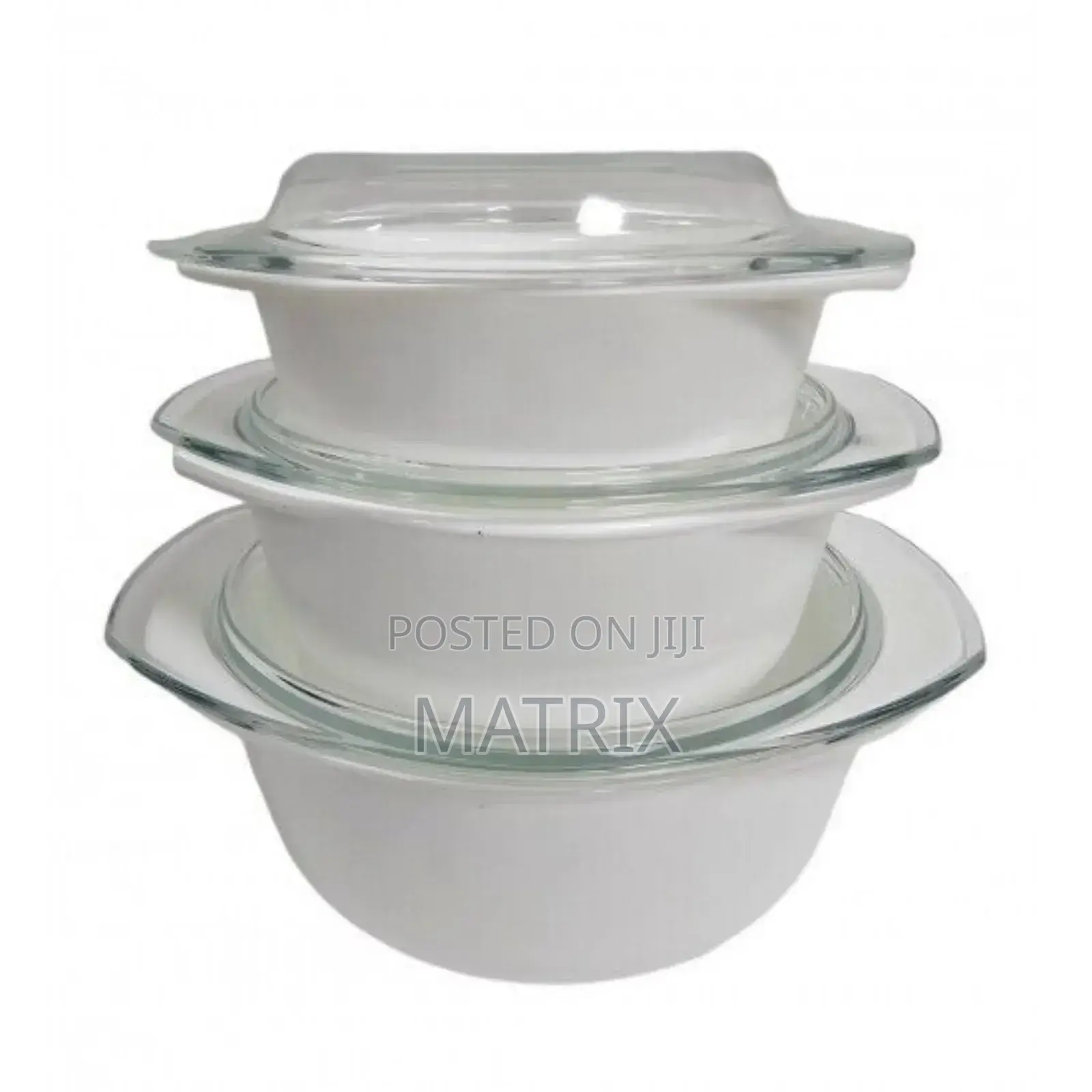 3pcs Casserole Plain White Opal Serving Dish Set Boxed With Glass Lid