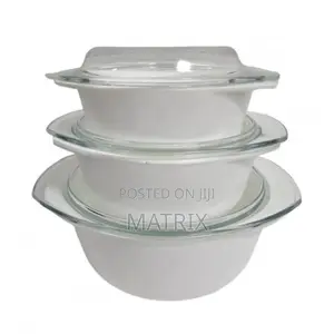 3pcs Casserole Plain White Opal Serving Dish Set Boxed With Glass Lid