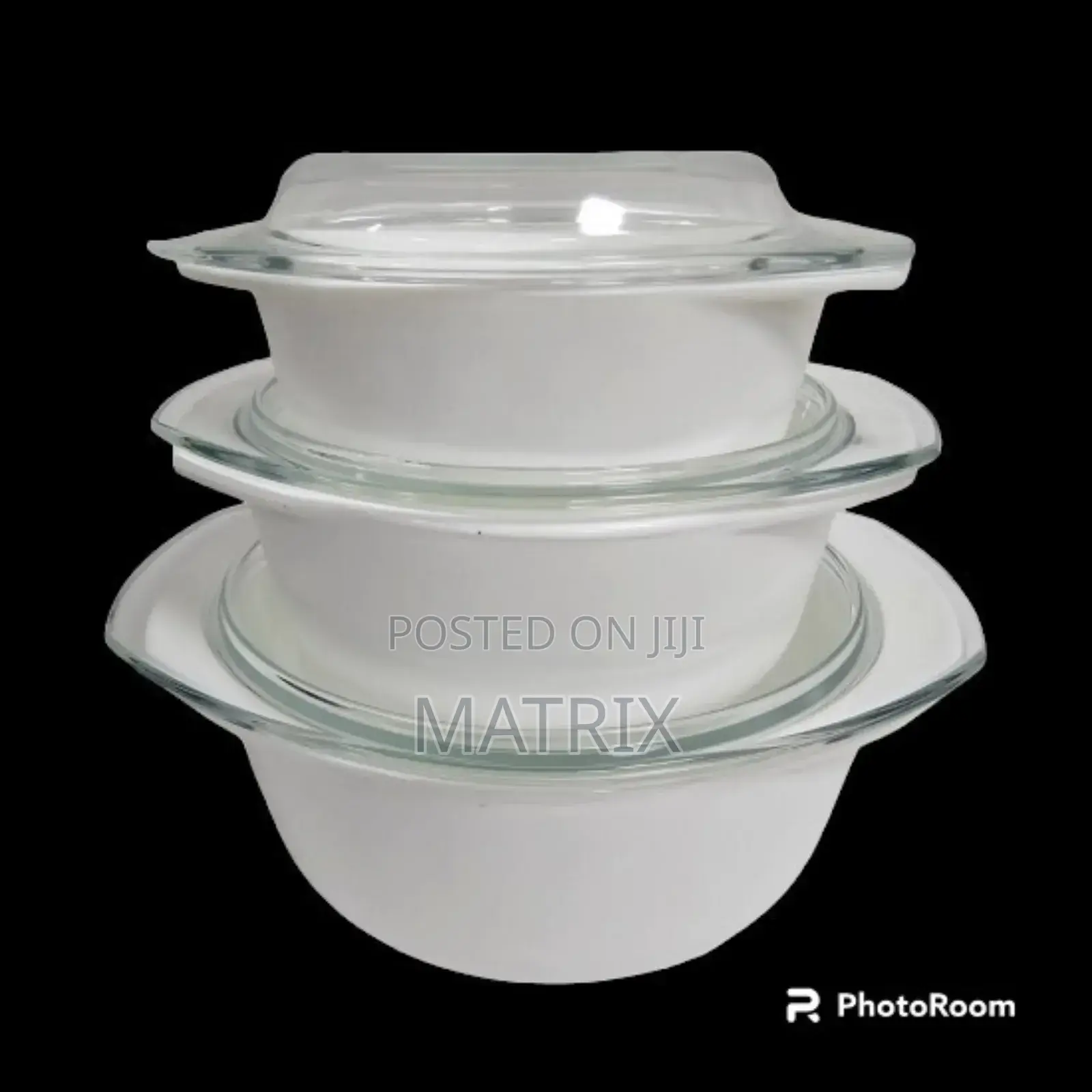 3pcs Casserole Plain White Opal Serving Dish Set Boxed With Glass Lid