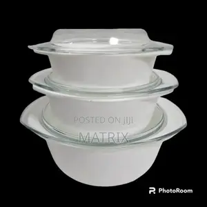 3pcs Casserole Plain White Opal Serving Dish Set Boxed With Glass Lid